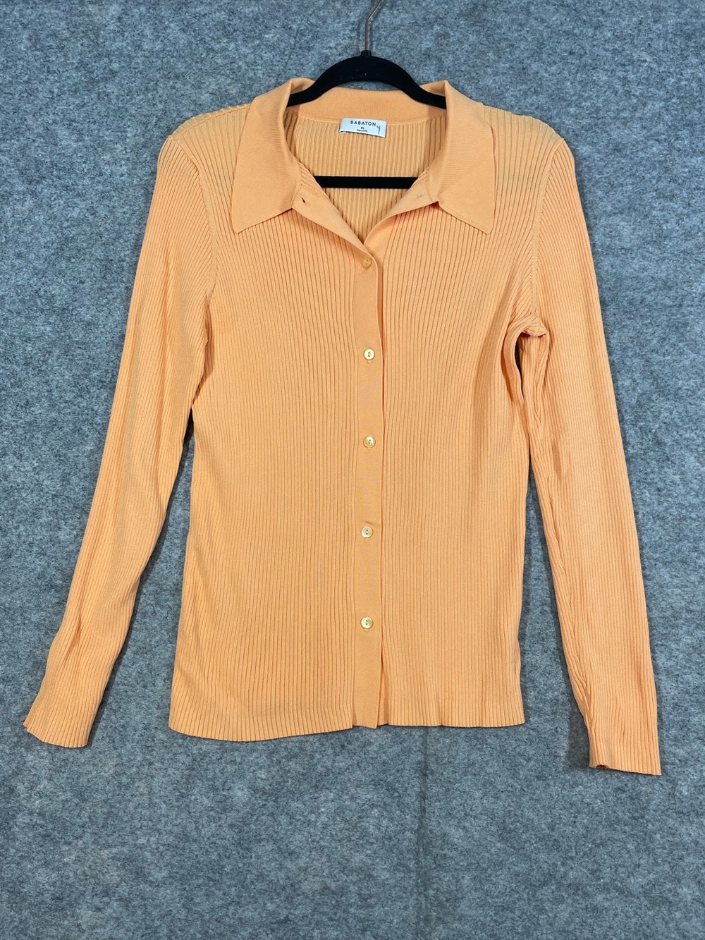 Babaton Ribbed Button Up Shirt Orange Peach XL Collared Quiet Luxury Minimalist